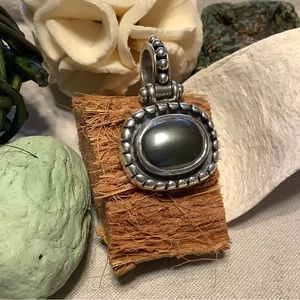 Sterling Silver Braided Hematite Oval Pendant